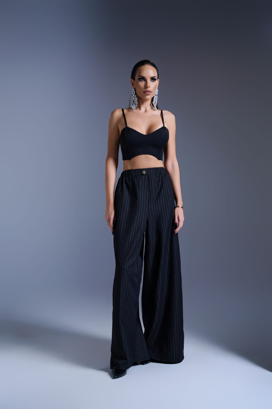 Midnight silver stripe Wide-Leg Pants