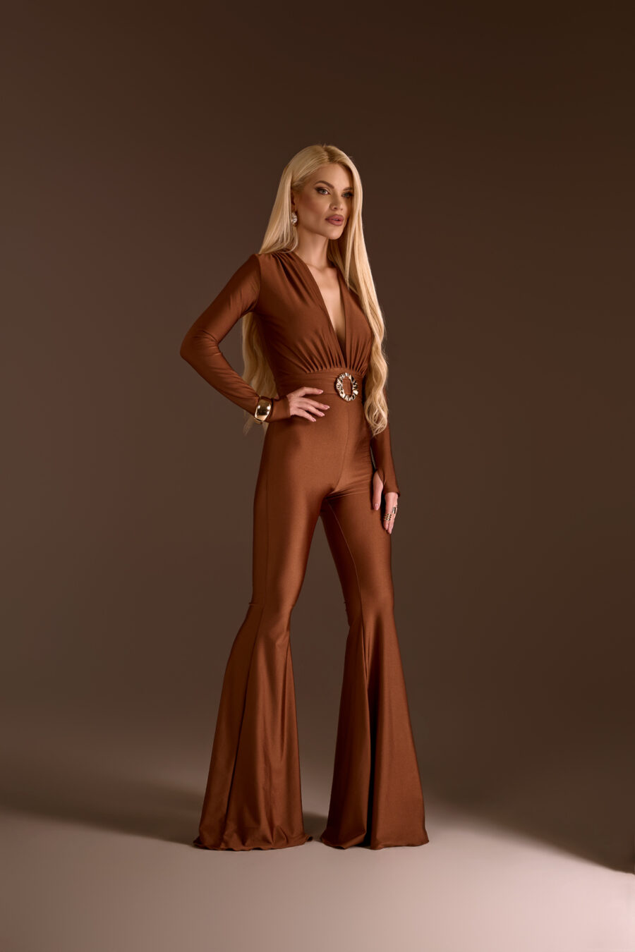 High-Waist Flared Pants - Bronze cocoa