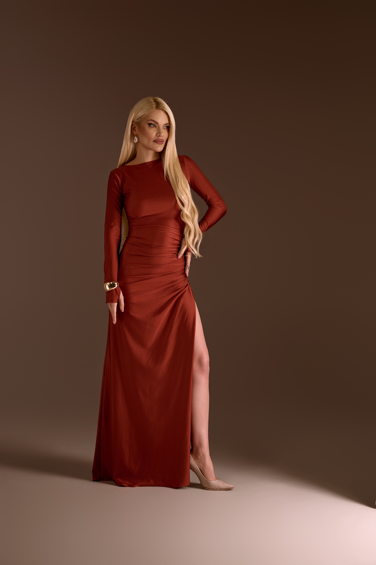 Draped Gown - Amber rust