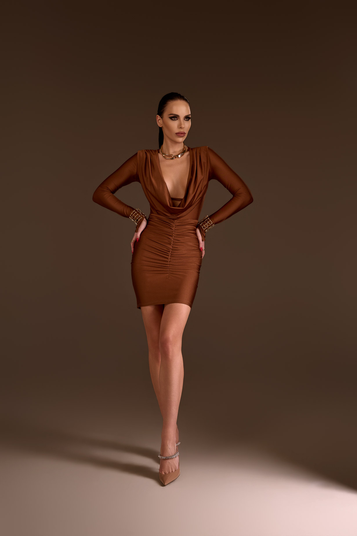 Sculpted Mini Skirt - Bronze cocoa