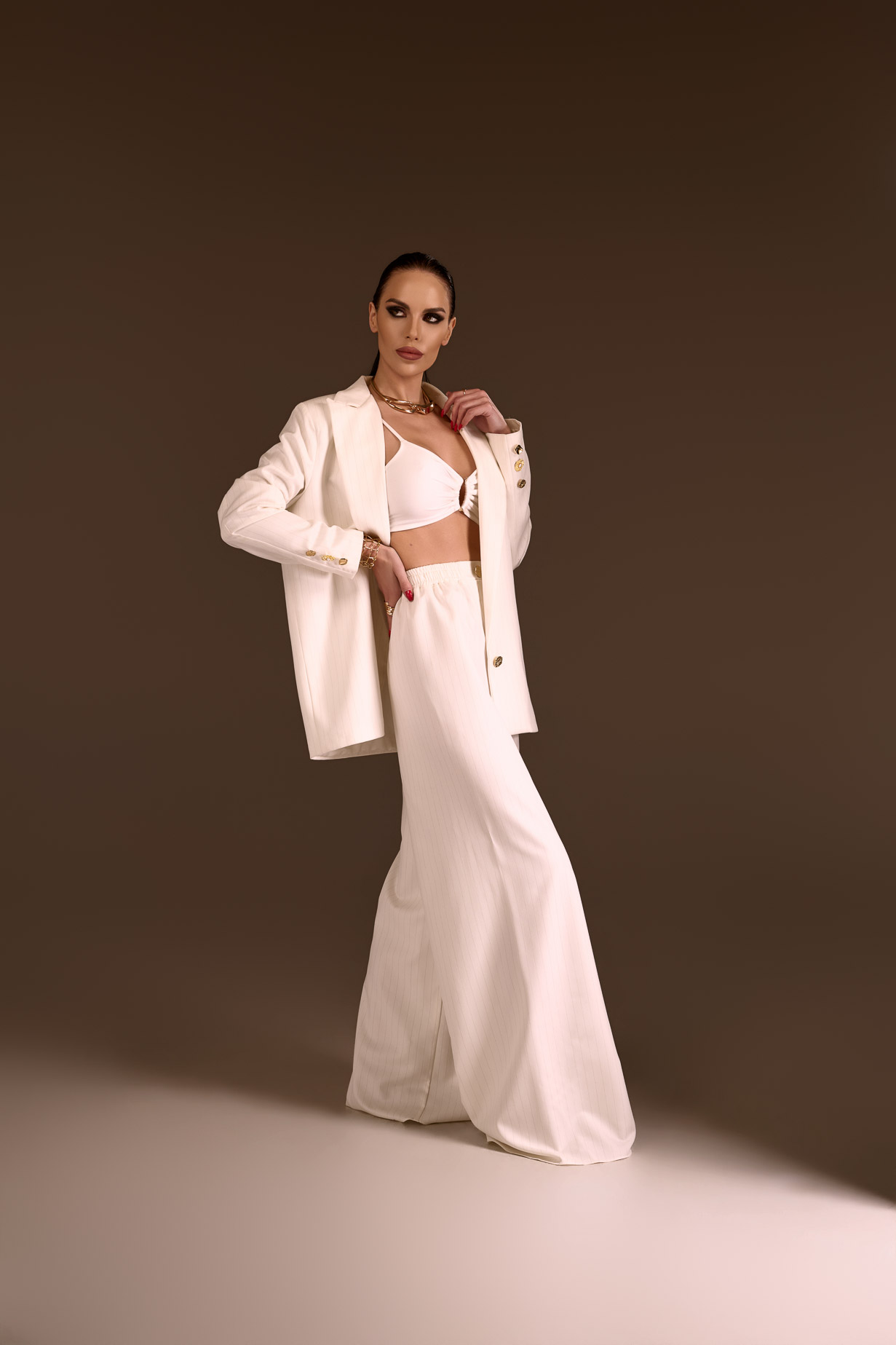 Wide-Leg Pants White Gold